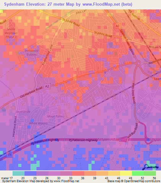 Sydenham,Jamaica Elevation Map