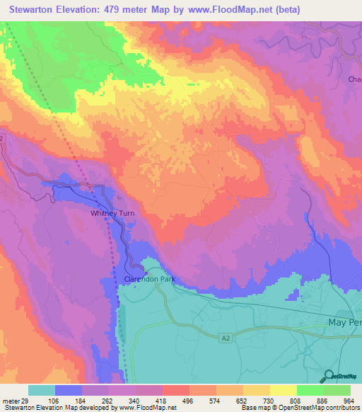 Stewarton,Jamaica Elevation Map