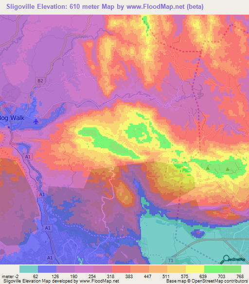 Sligoville,Jamaica Elevation Map