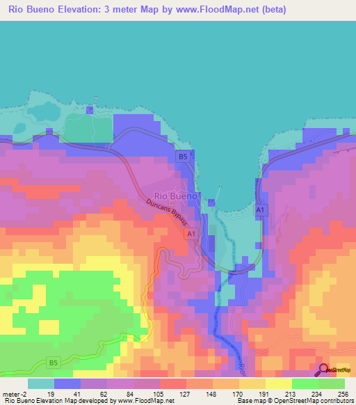 Elevation of Rio Bueno,Jamaica Elevation Map, Topography, Contour