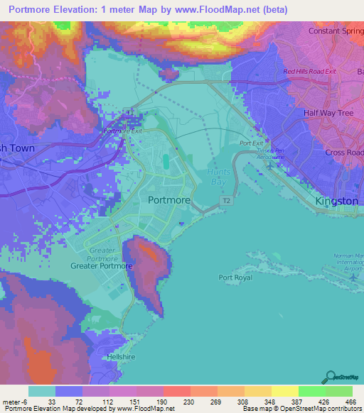 Elevation of Portmore,Jamaica Elevation Map, Topography, Contour