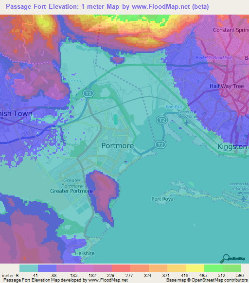 Elevation of Passage Fort,Jamaica Elevation Map, Topography, Contour