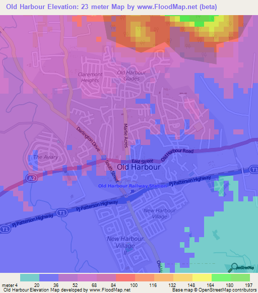 Old Harbour,Jamaica Elevation Map