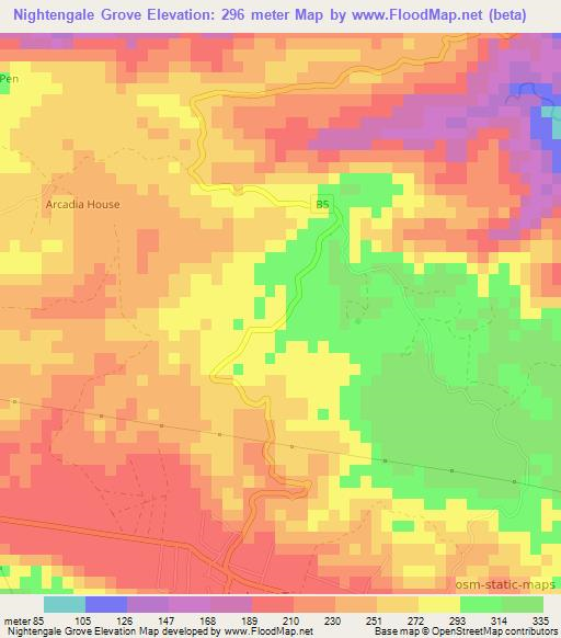 Nightengale Grove,Jamaica Elevation Map