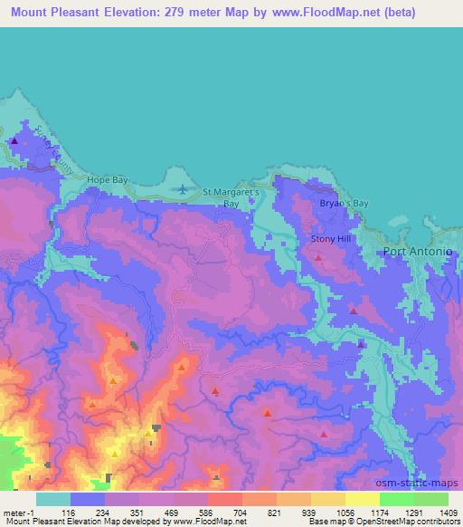 Mount Pleasant,Jamaica Elevation Map