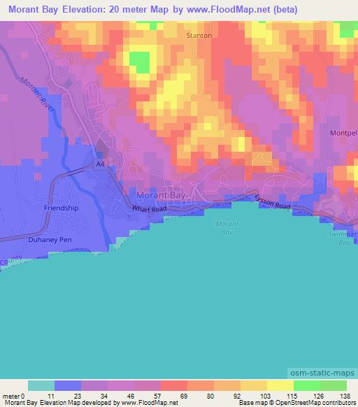 Morant Bay,Jamaica Elevation Map