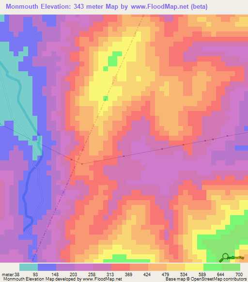 Monmouth,Jamaica Elevation Map