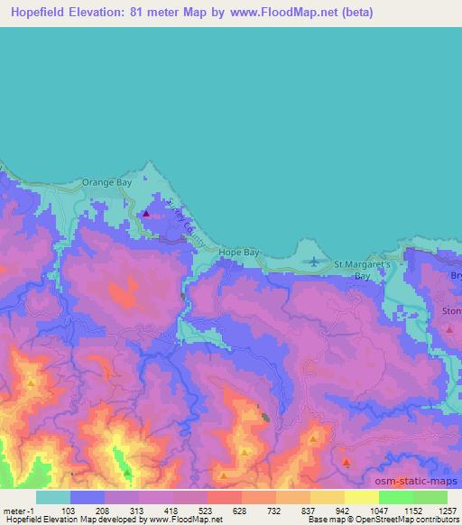 Hopefield,Jamaica Elevation Map