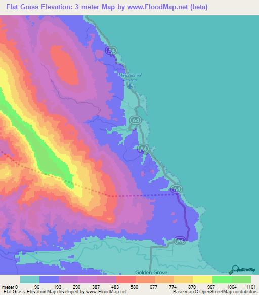 Flat Grass,Jamaica Elevation Map