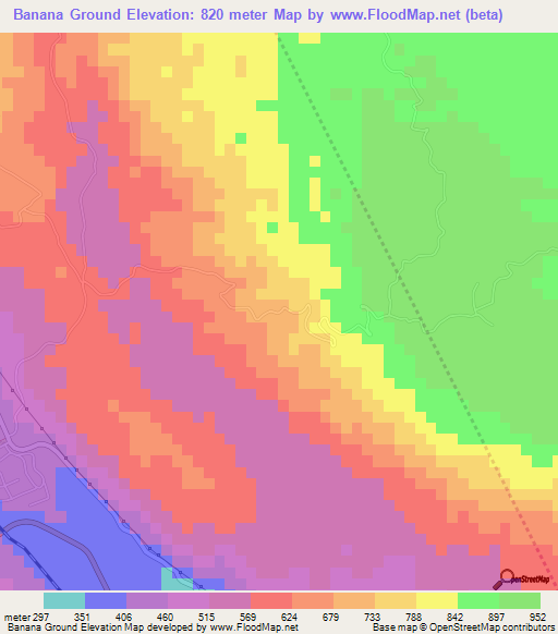 Banana Ground,Jamaica Elevation Map