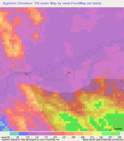 Appleton,Jamaica Elevation Map