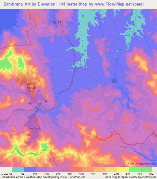 Zambrana Arriba,Dominican Republic Elevation Map