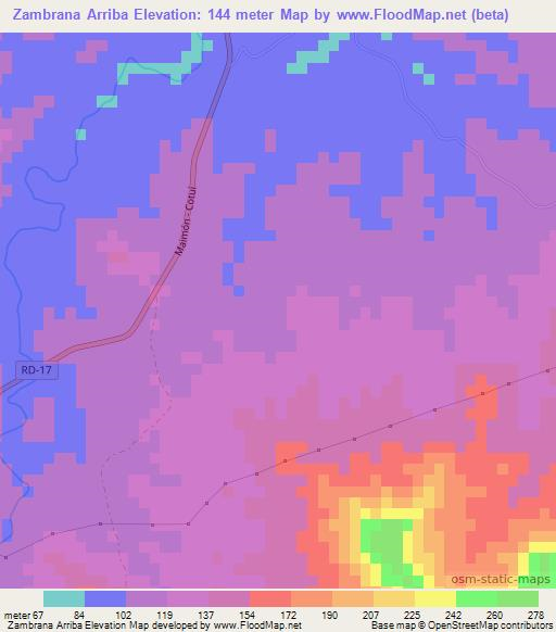 Zambrana Arriba,Dominican Republic Elevation Map