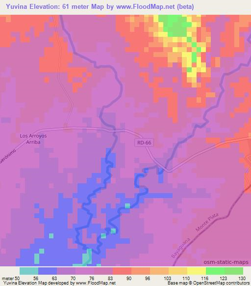 Yuvina,Dominican Republic Elevation Map