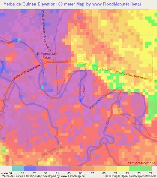 Yerba de Guinea,Dominican Republic Elevation Map