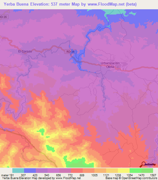 Yerba Buena,Dominican Republic Elevation Map