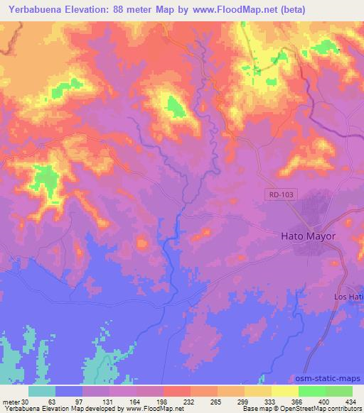 Yerbabuena,Dominican Republic Elevation Map