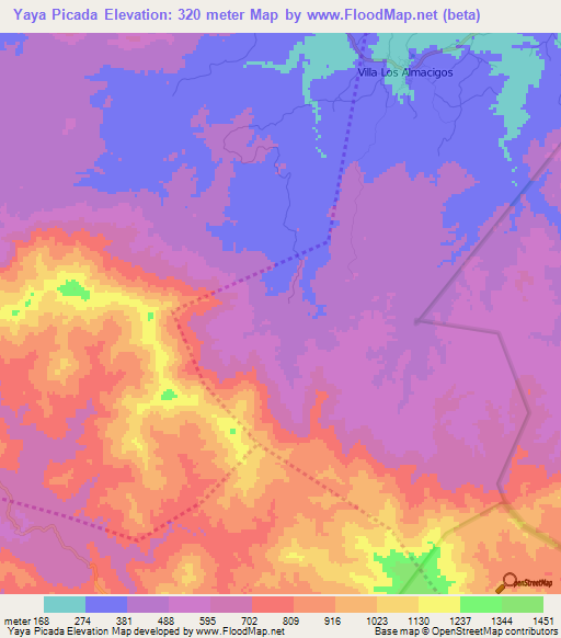 Yaya Picada,Dominican Republic Elevation Map