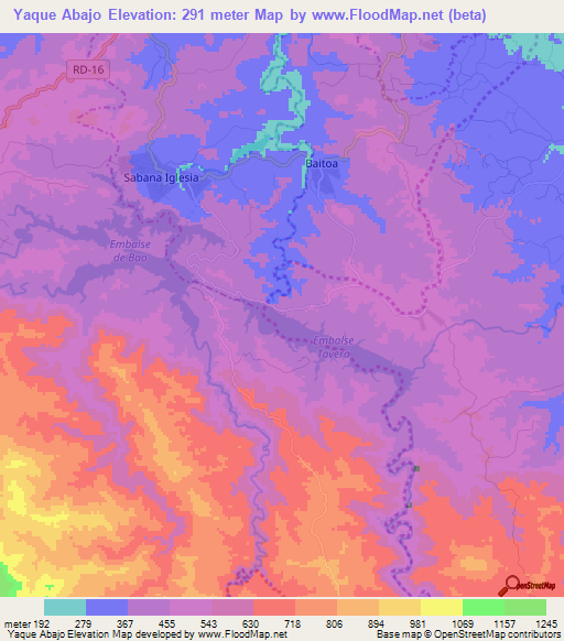 Yaque Abajo,Dominican Republic Elevation Map