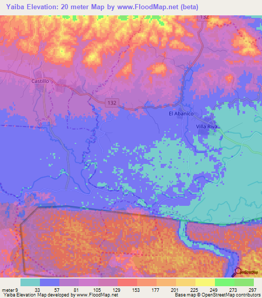 Yaiba,Dominican Republic Elevation Map