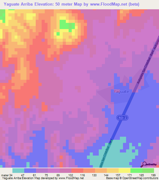 Yaguate Arriba,Dominican Republic Elevation Map