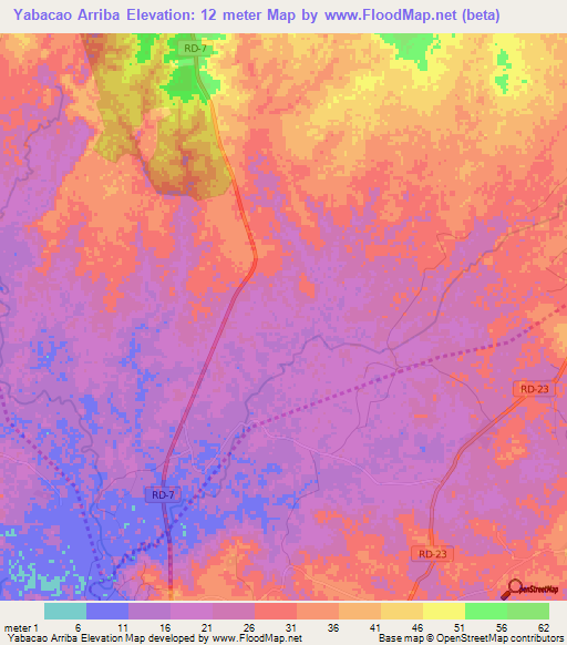 Yabacao Arriba,Dominican Republic Elevation Map