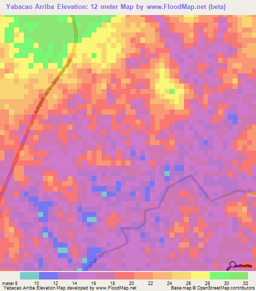 Yabacao Arriba,Dominican Republic Elevation Map