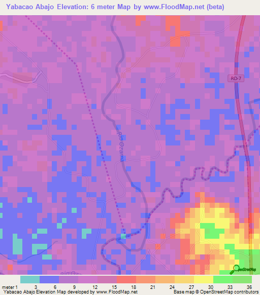 Yabacao Abajo,Dominican Republic Elevation Map