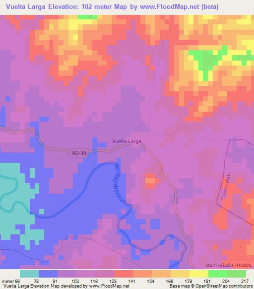 Vuelta Larga,Dominican Republic Elevation Map