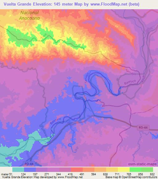 Vuelta Grande,Dominican Republic Elevation Map