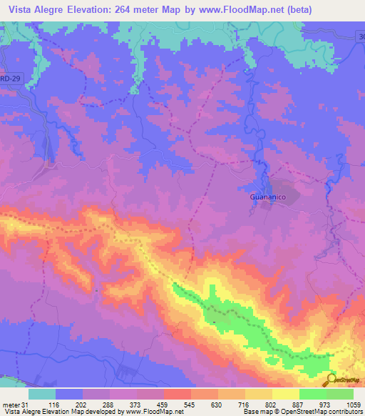 Vista Alegre,Dominican Republic Elevation Map