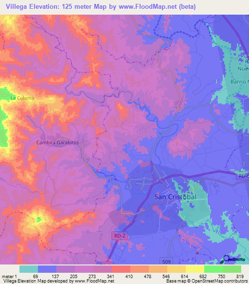 Villega,Dominican Republic Elevation Map