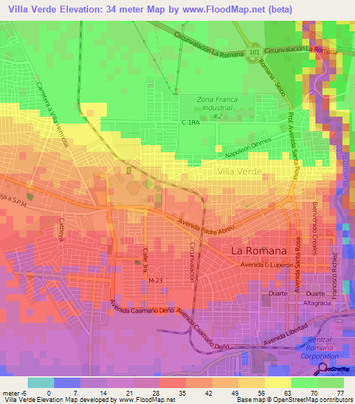 Villa Verde,Dominican Republic Elevation Map