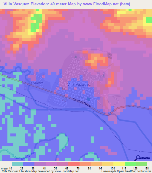 Villa Vasquez,Dominican Republic Elevation Map