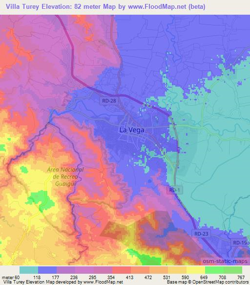 Villa Turey,Dominican Republic Elevation Map