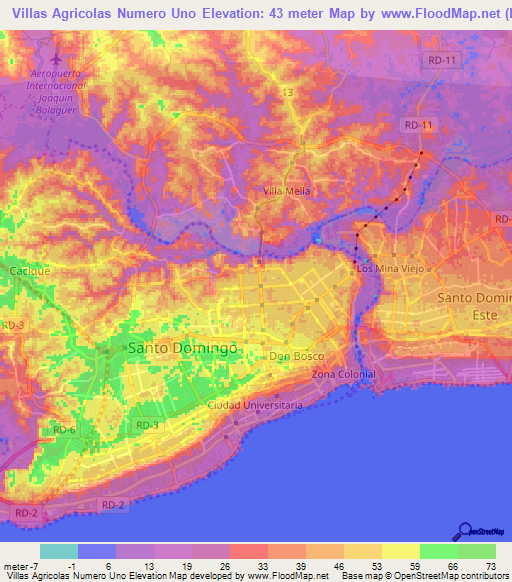 Villas Agricolas Numero Uno,Dominican Republic Elevation Map