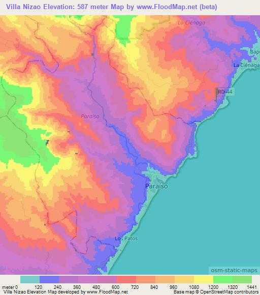 Villa Nizao,Dominican Republic Elevation Map