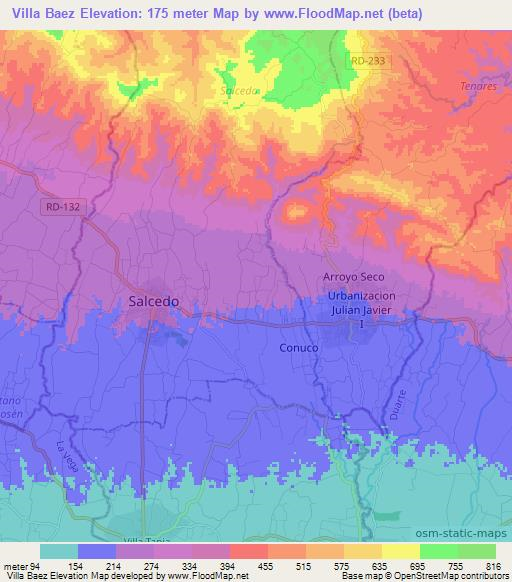 Villa Baez,Dominican Republic Elevation Map