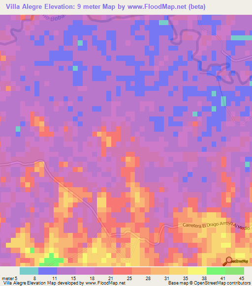 Villa Alegre,Dominican Republic Elevation Map