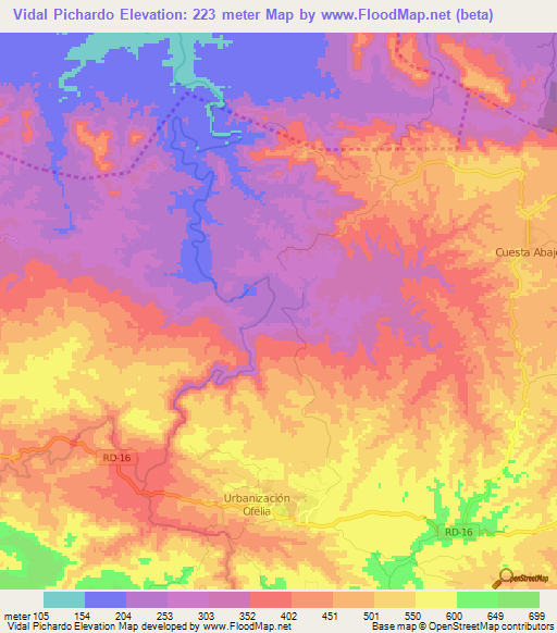 Vidal Pichardo,Dominican Republic Elevation Map