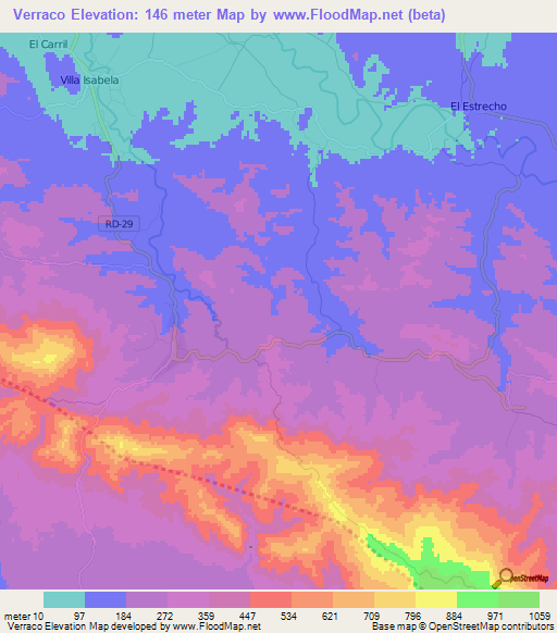 Verraco,Dominican Republic Elevation Map