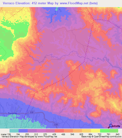 Verraco,Dominican Republic Elevation Map