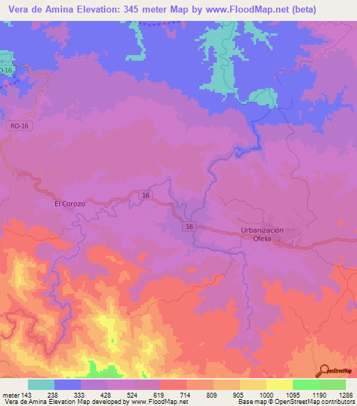 Vera de Amina,Dominican Republic Elevation Map