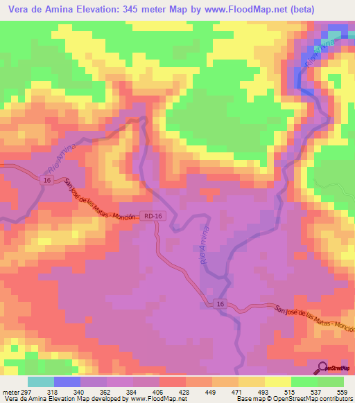 Vera de Amina,Dominican Republic Elevation Map