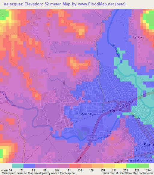 Velazquez,Dominican Republic Elevation Map