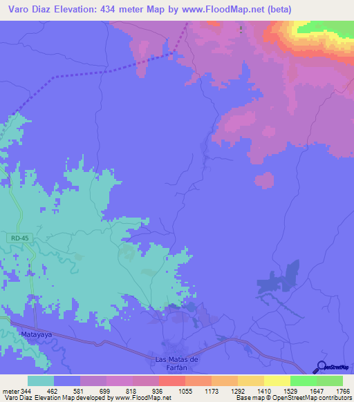 Varo Diaz,Dominican Republic Elevation Map