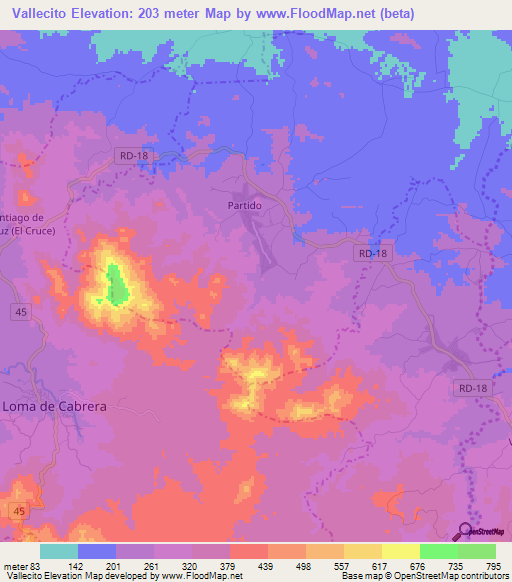 Vallecito,Dominican Republic Elevation Map