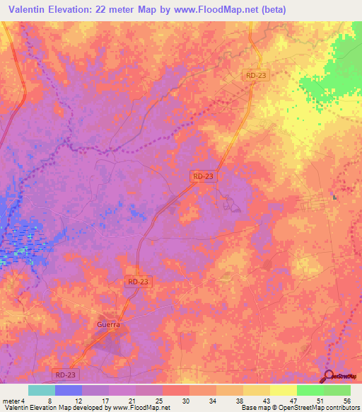 Valentin,Dominican Republic Elevation Map