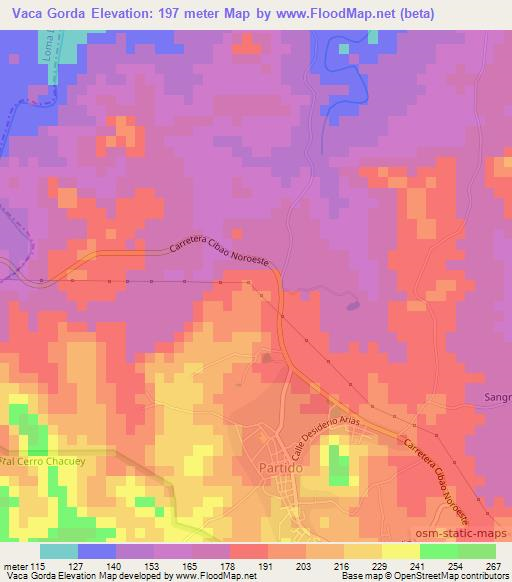 Vaca Gorda,Dominican Republic Elevation Map