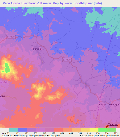 Vaca Gorda,Dominican Republic Elevation Map